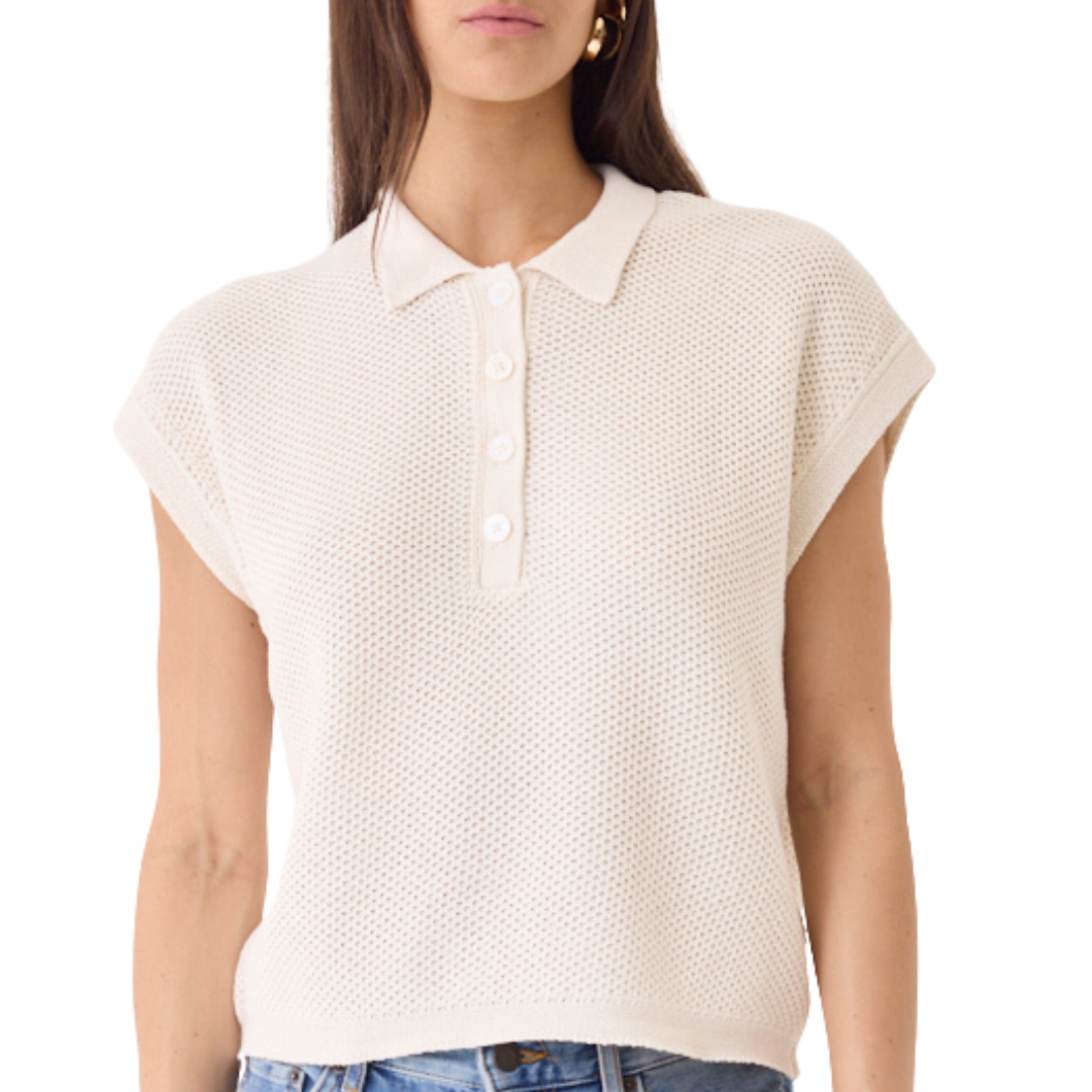 Organic Cotton Knit Cap Sleeve Polo in Milk