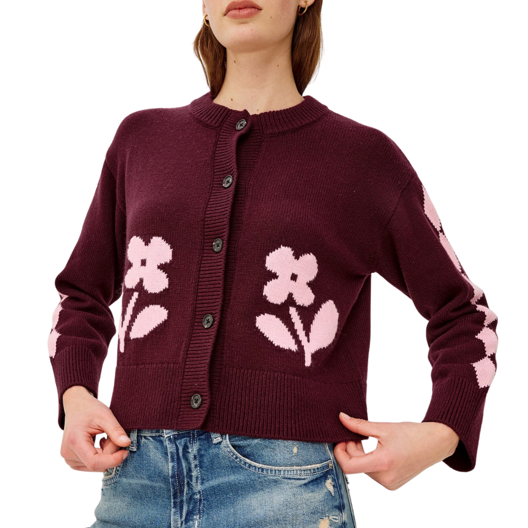 Mavie Cardigan in Garnet Daisy