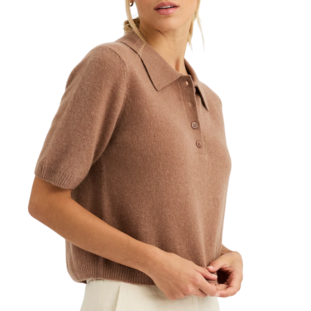 Summer Cashmere Polo in Saddle