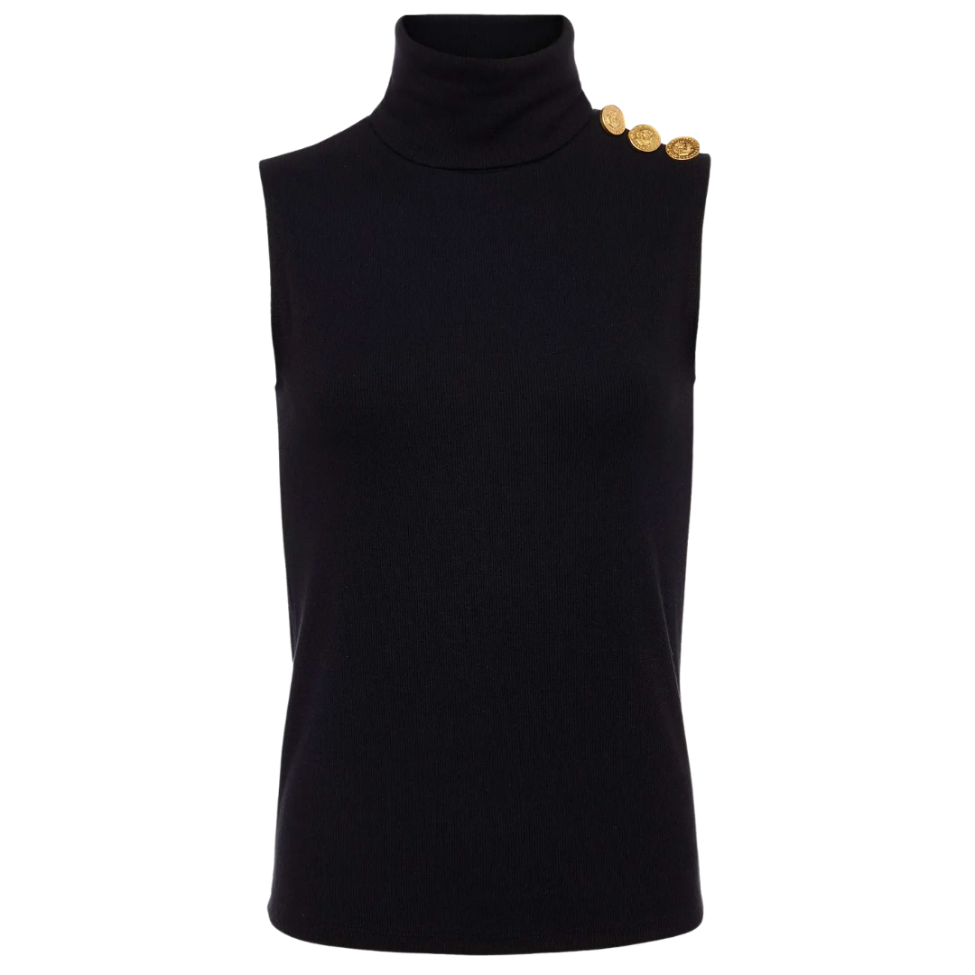 Ceci Sleeveless Turtleneck in Black/Gold