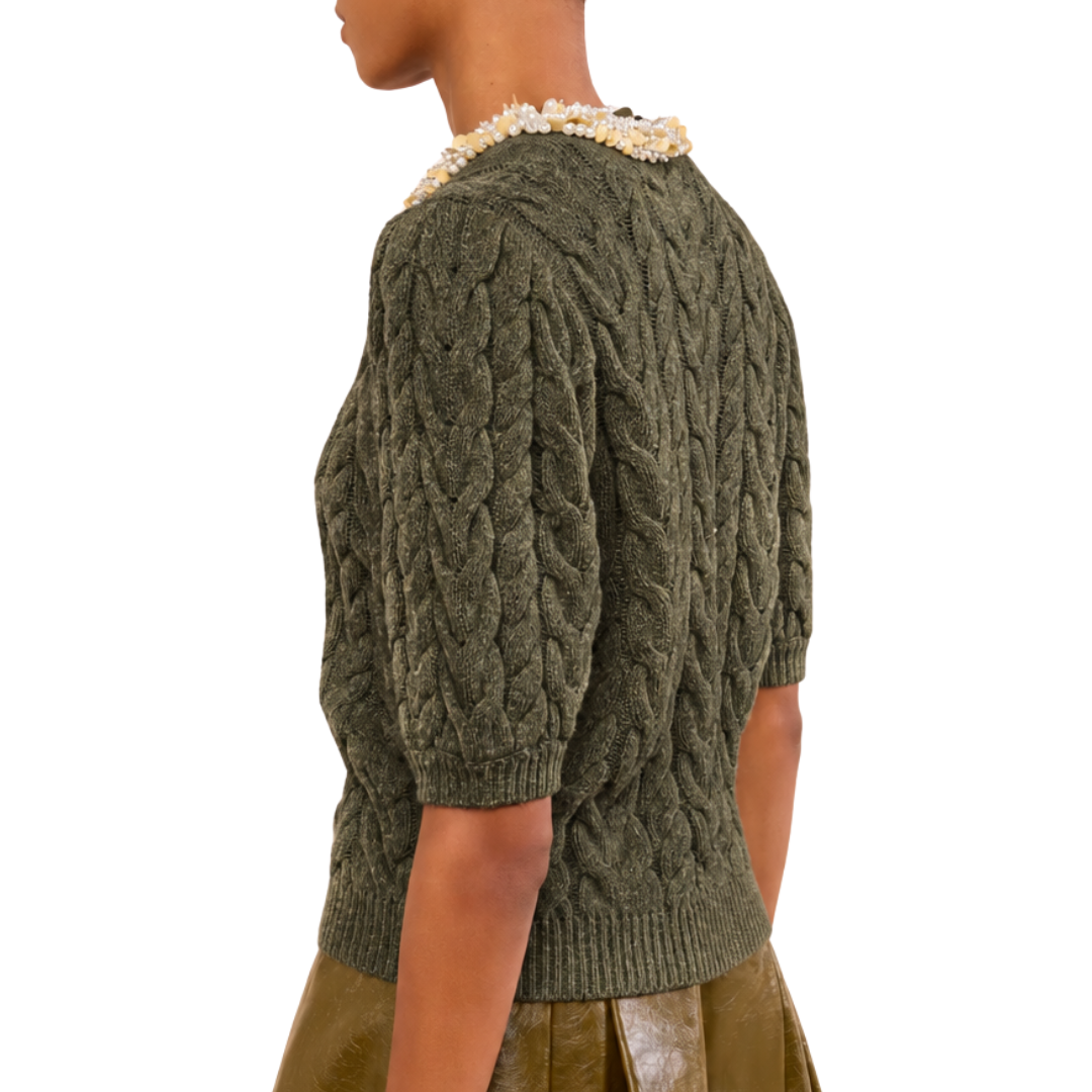 Olivia Knit Cardigan with Embellishment in Militaire