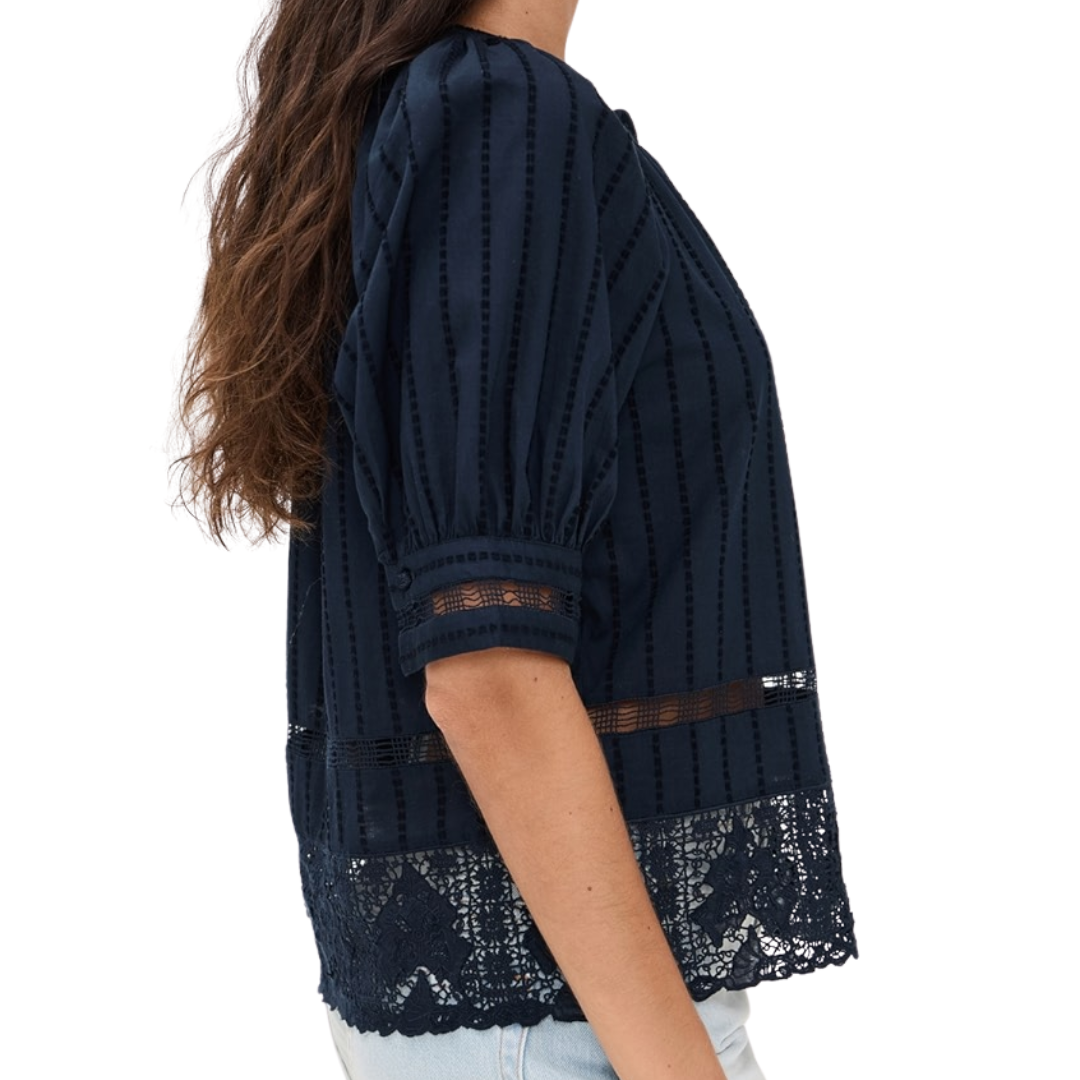 Faye Puff Sleeve Blouse in Midnight