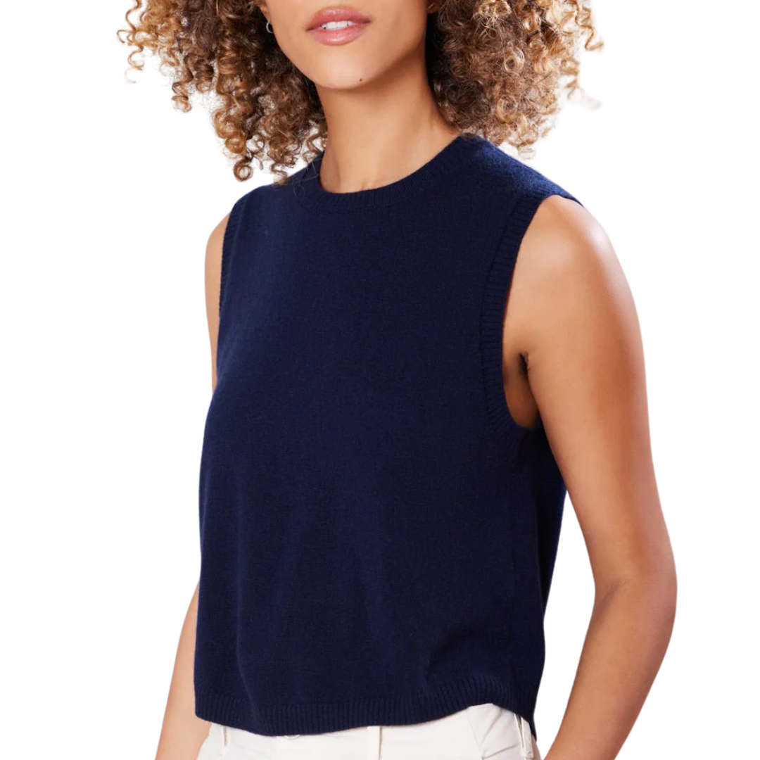 Sage Cashmere Pullover Vest in Navy