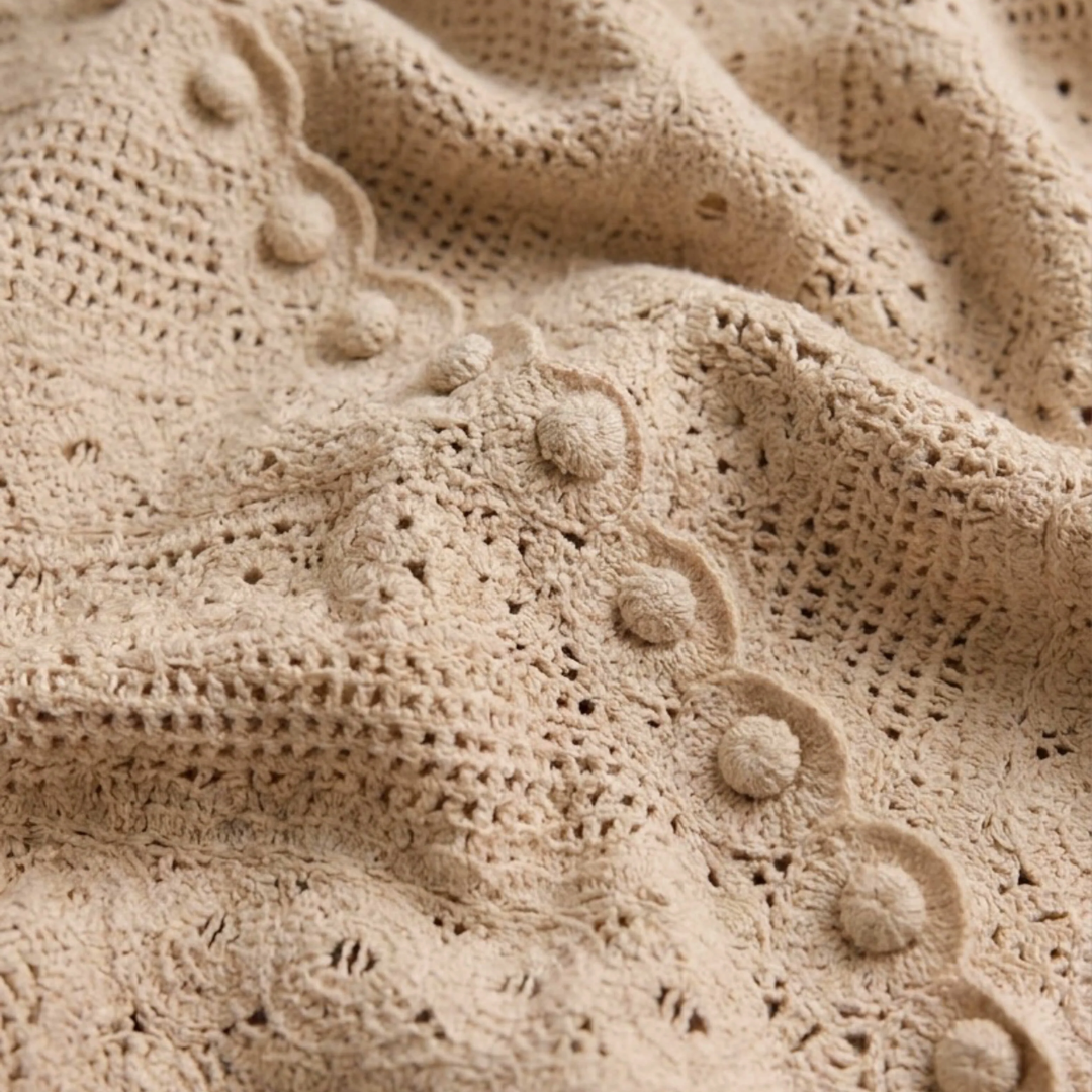Cressa Cropped Crochet Cardigan in Natural