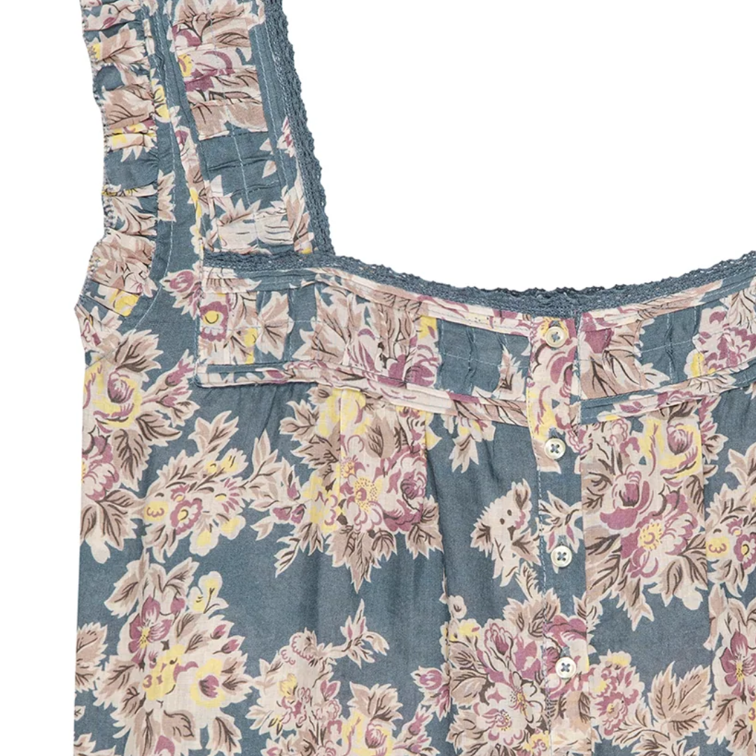 The Victorian Pleat Tank in Indigo Floral