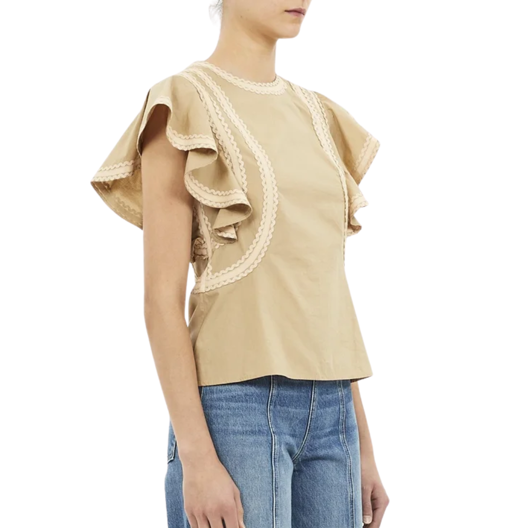 Anora Flutter Sleeve Top in Sand