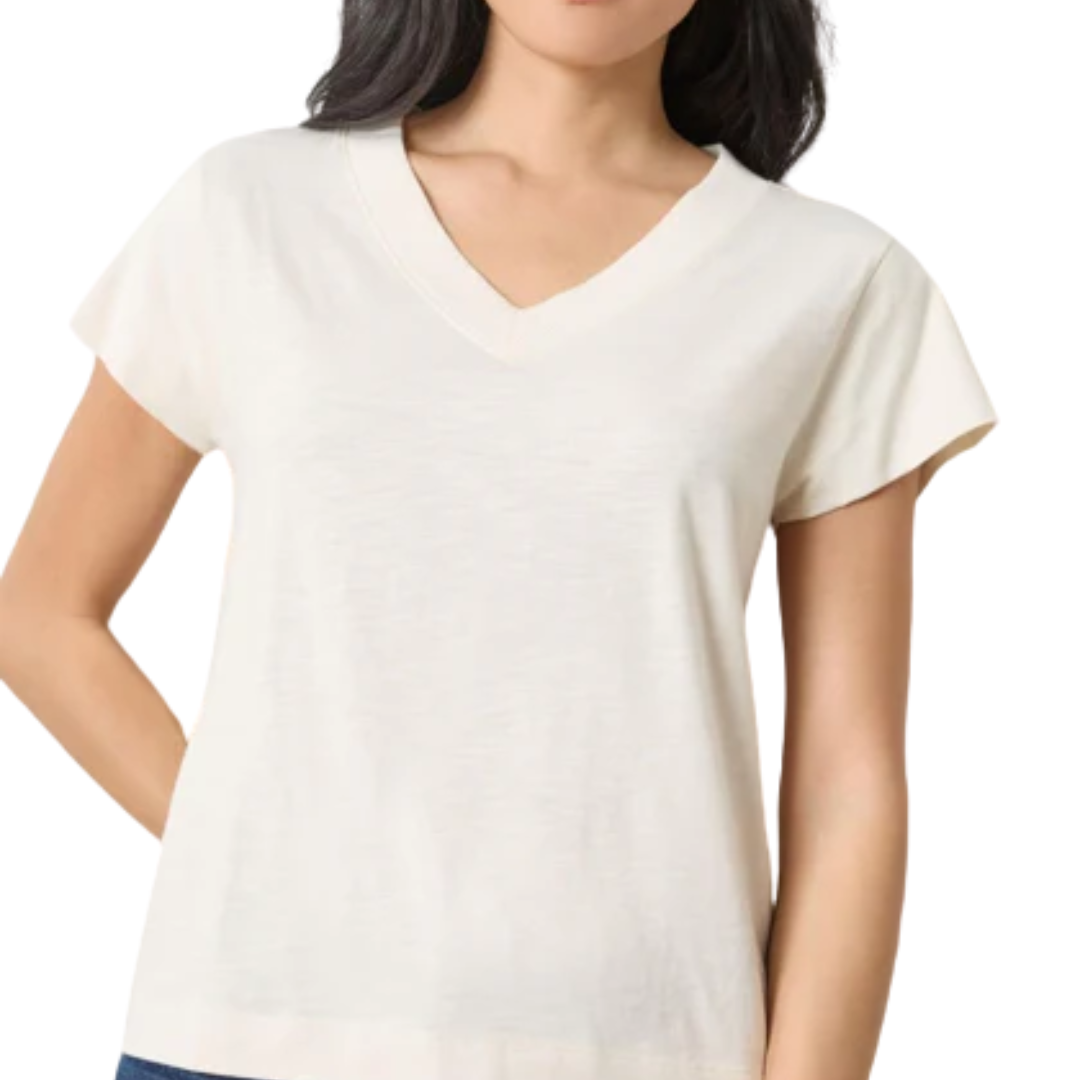 Relaxed Short Sleeve V-Neck in Talc