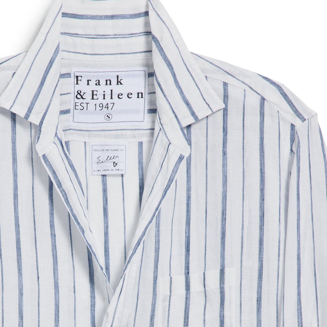 Eileen Relaxed Button Up in White, Navy Multi Stripe