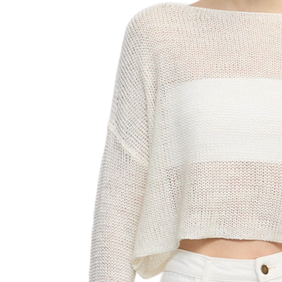 Linen Knit Bateau Sweater in White