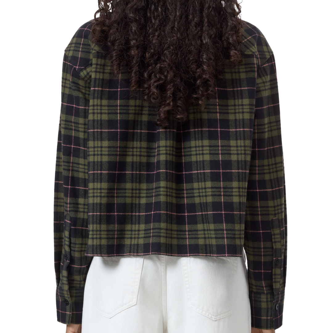 Cropped Flannel Shirt in Cypress Green