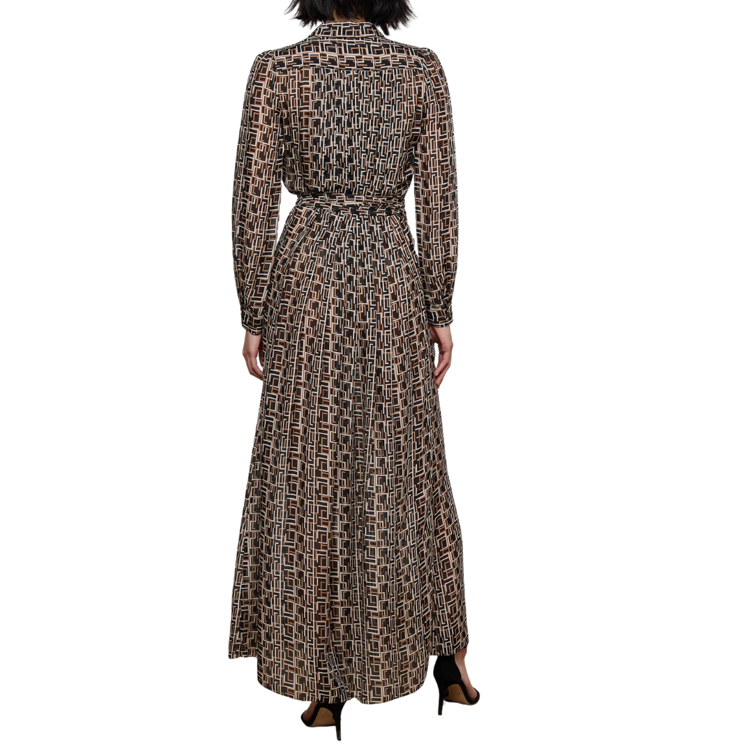 Klaudia Silk Shirt Dress in Black Multi Geo Print