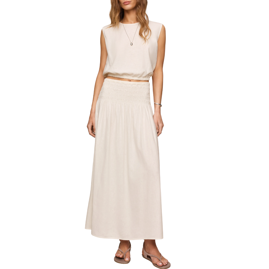 Brooke Smocked Linen Maxi Skirt in White