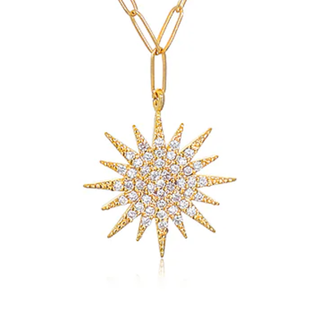 Sunburst Charm Layered Necklace in Gold