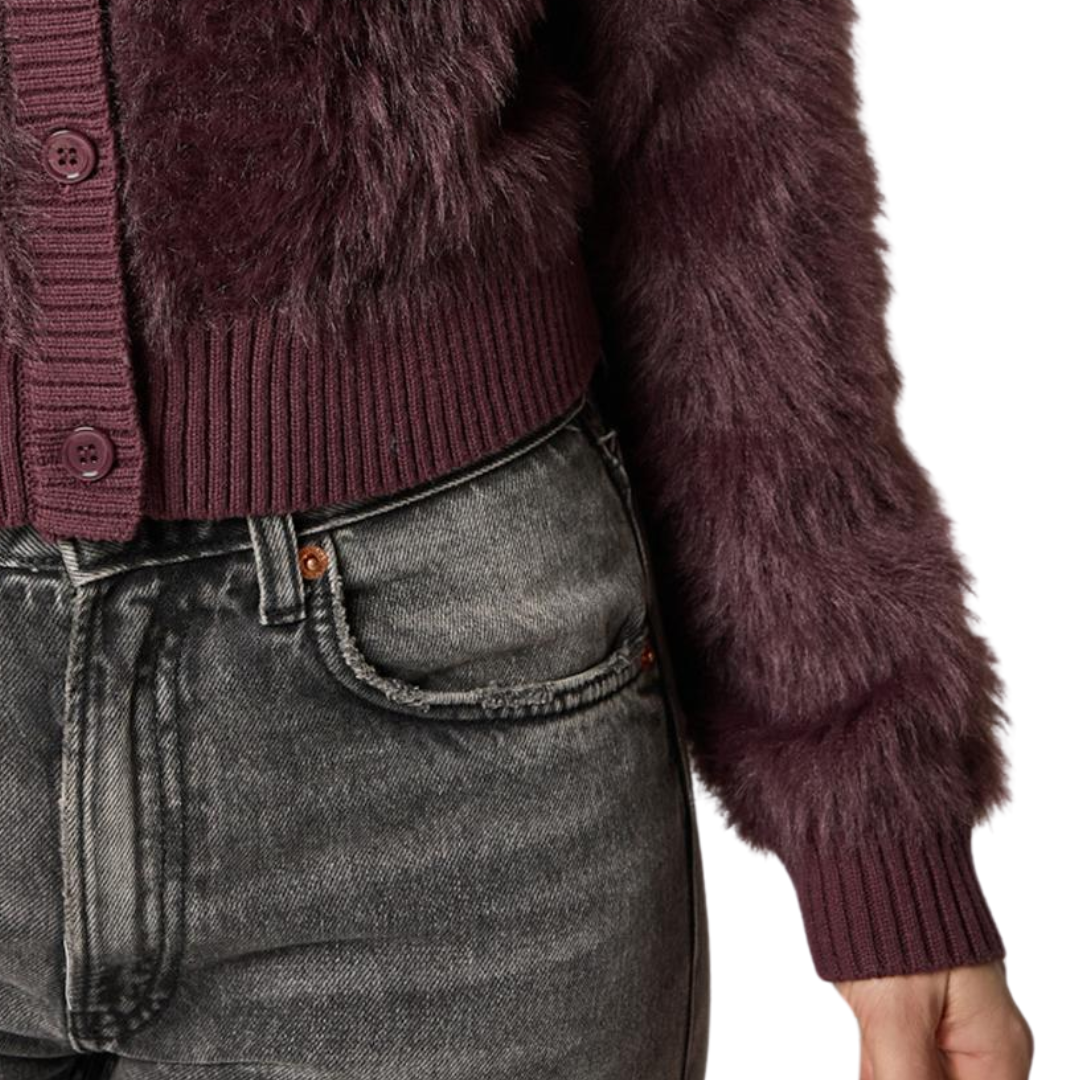 Brushed Crewneck Cardigan in Raisin