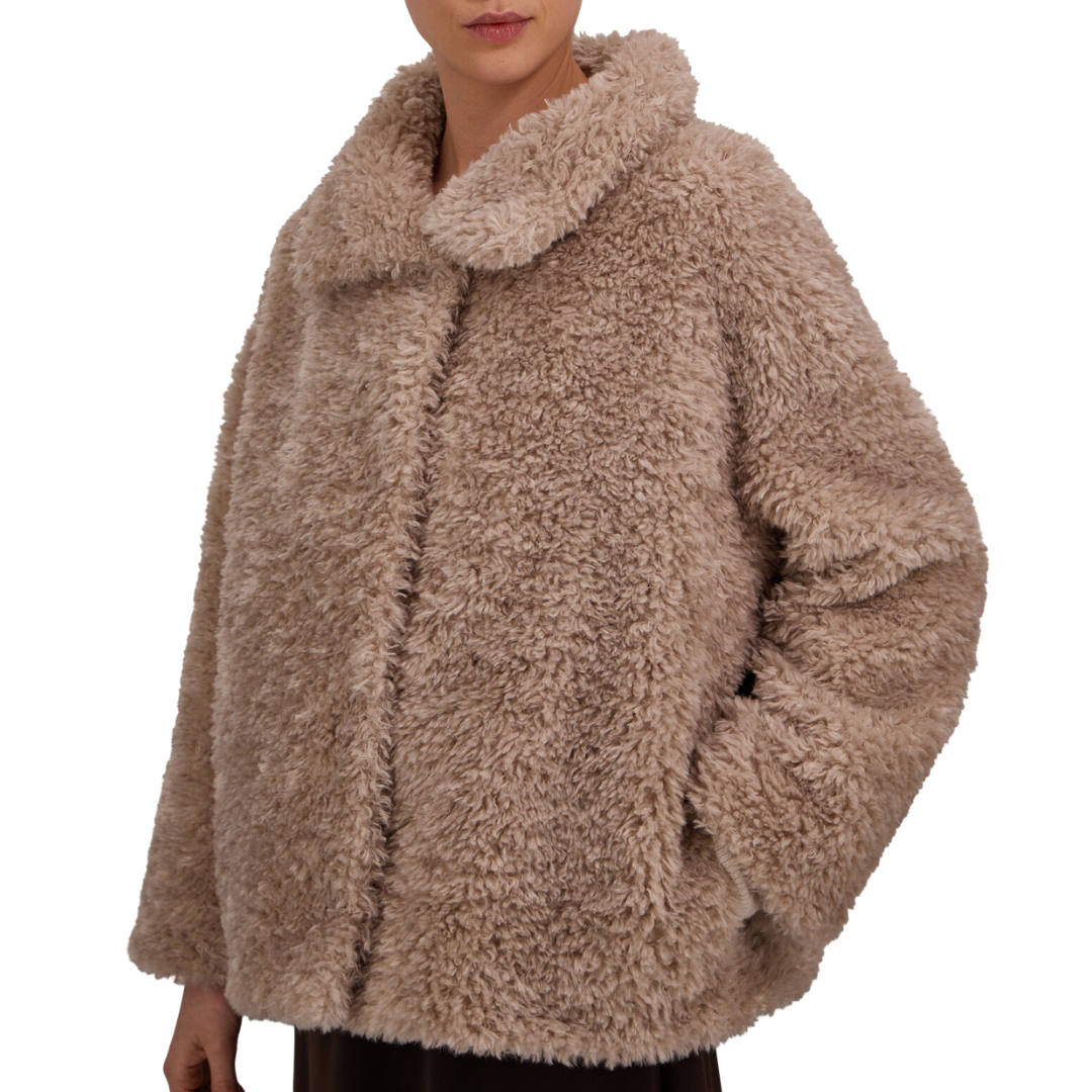 Curly-Effect Fur-Touch Short Jacket in Chantilly