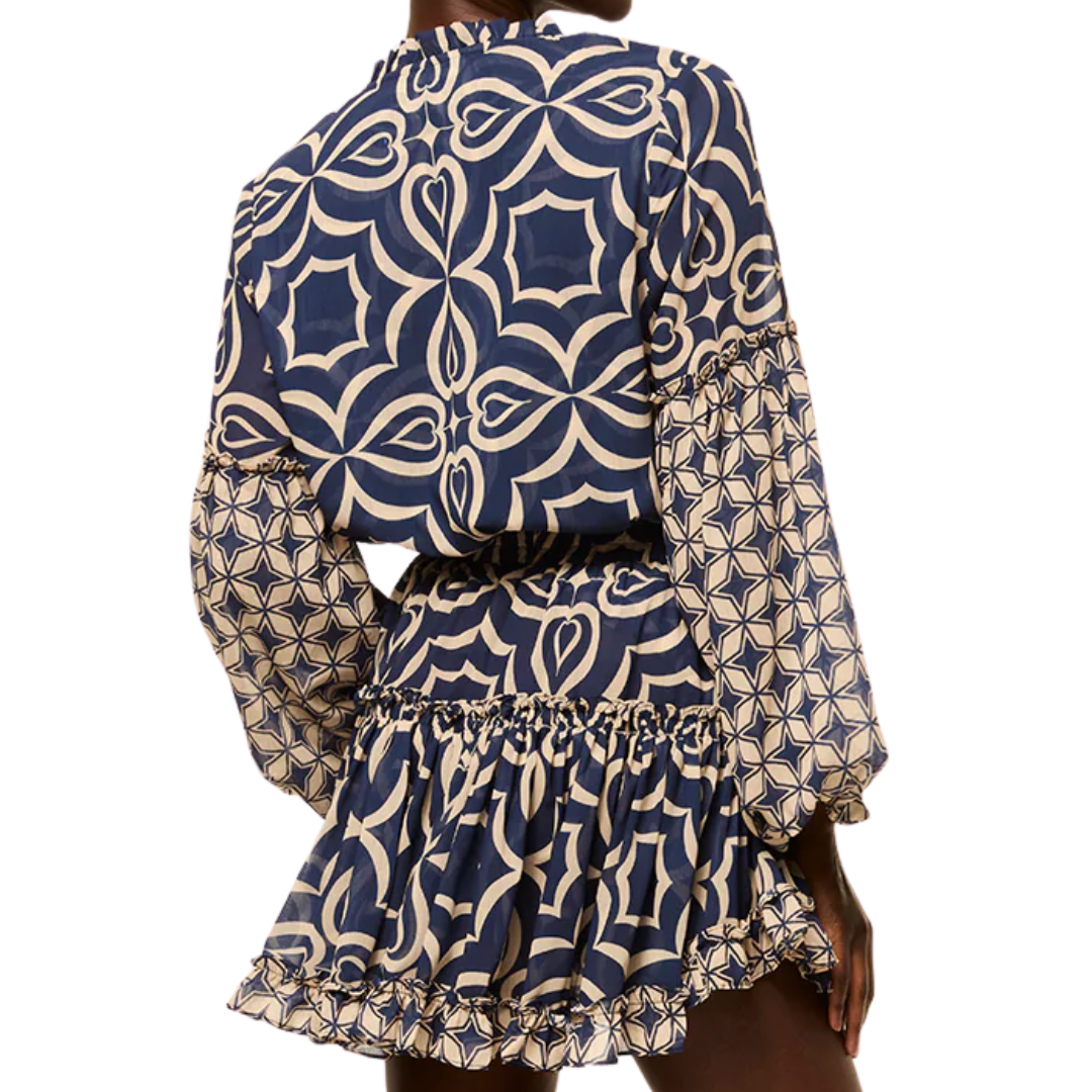 Elisabetta Dress in Blue Mosaic Tile