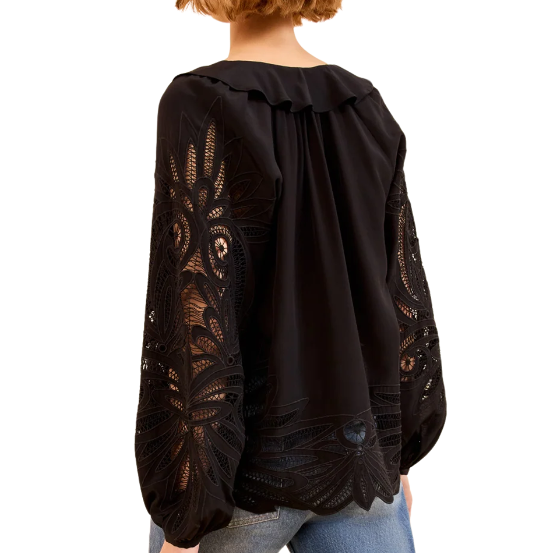 Adonis Silk Applique Blouse in Noir