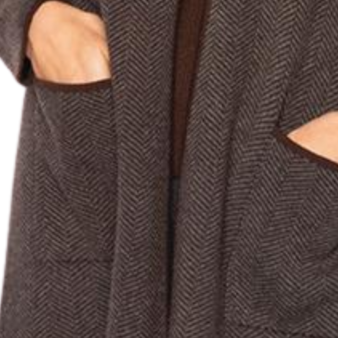 Jacquard Herringbone Cardigan in Chocolate/Flannel