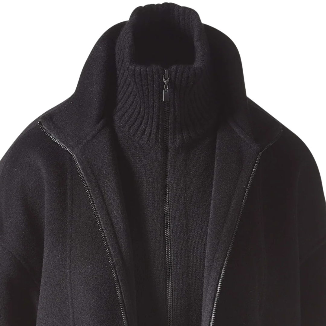 Knit Insert Zip Mock Coat in Black