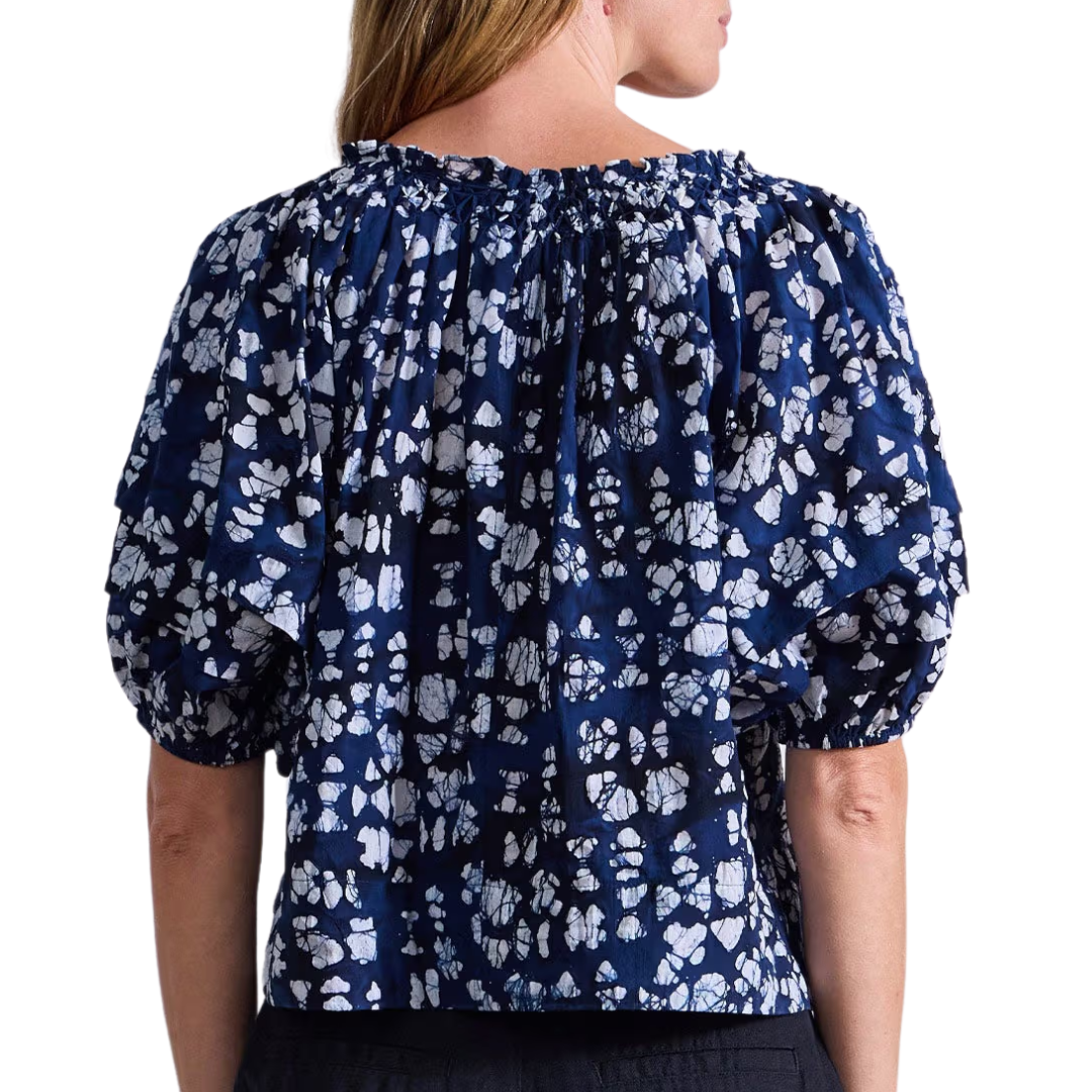 Caminitas Puff Sleeve Top in Batik Geo Indigo