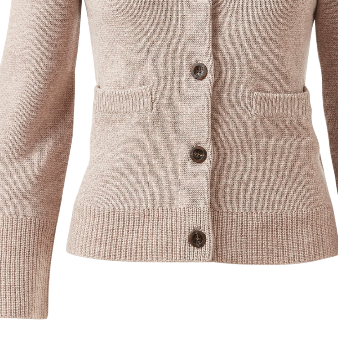 Doubleknit Fitted Crew Cardi in Taupe