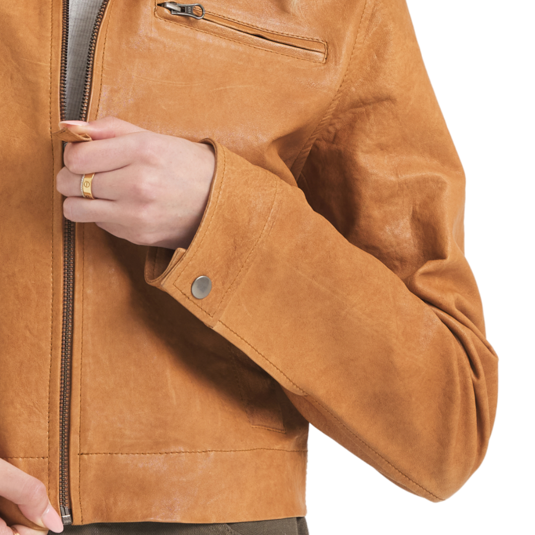 Moira Wrinkled Leather Jacket in Au Lait