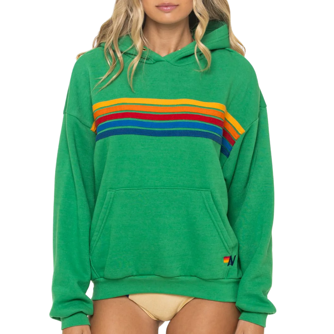 5 Stripe Relaxed Pullover Hoodie in Kelly Green