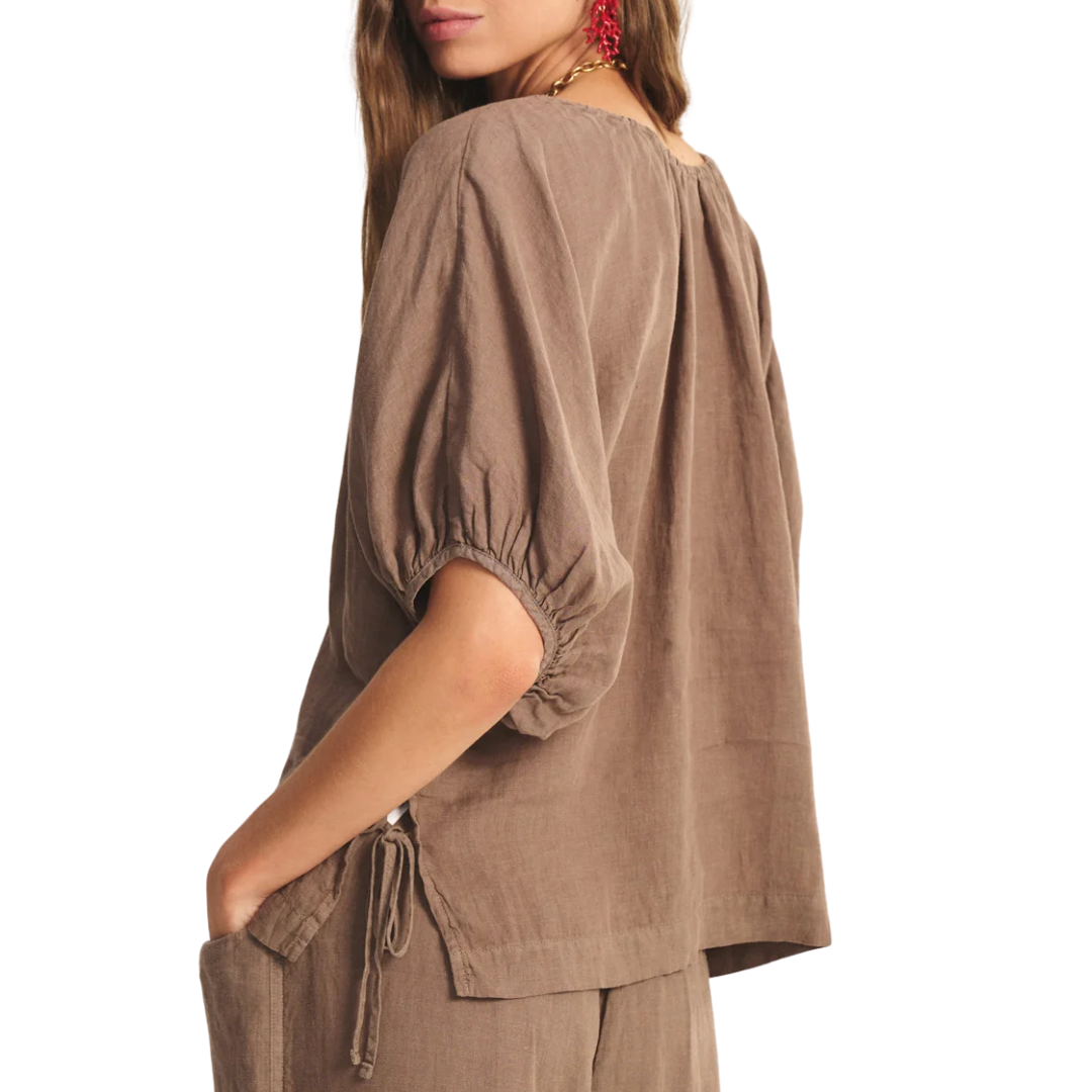 Cosette Linen Top in Mudslide