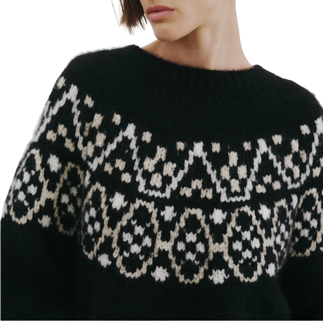Chrissy Cashmere Sweater in Black Fairisle