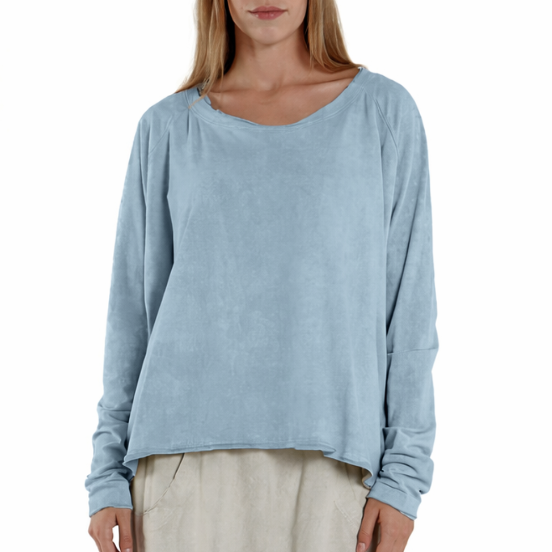 Lace Neck Pullover in Sky Fog