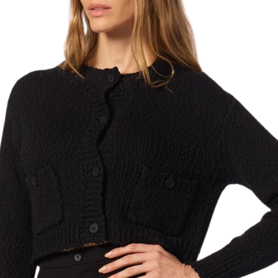 Helena Cropped Double Pocket Cardigan in Black
