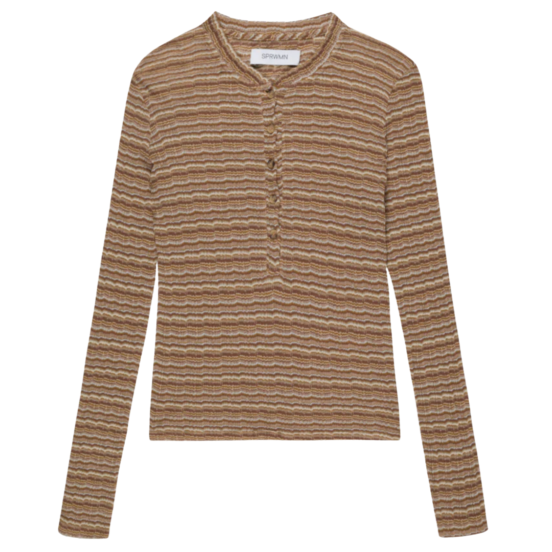 L/S Henley Top in Vintage Brown