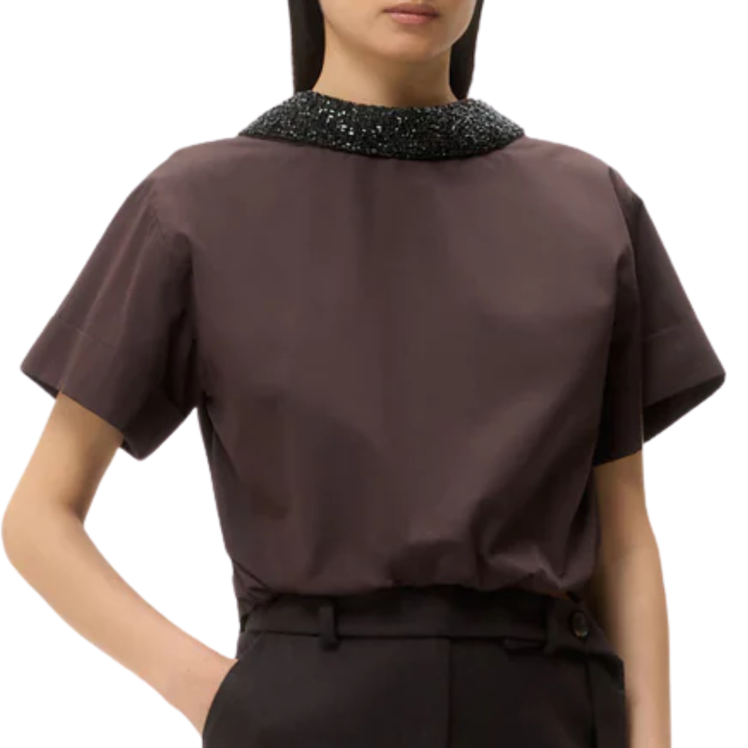 Forever & Always Reversible Shirt with Crystal Collar in Chocolate