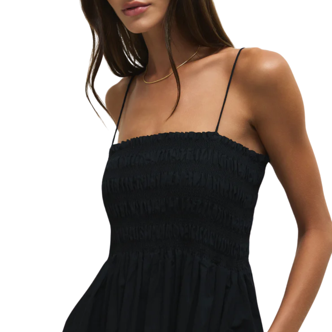 Cornelia Poplin Midi Dress in Black