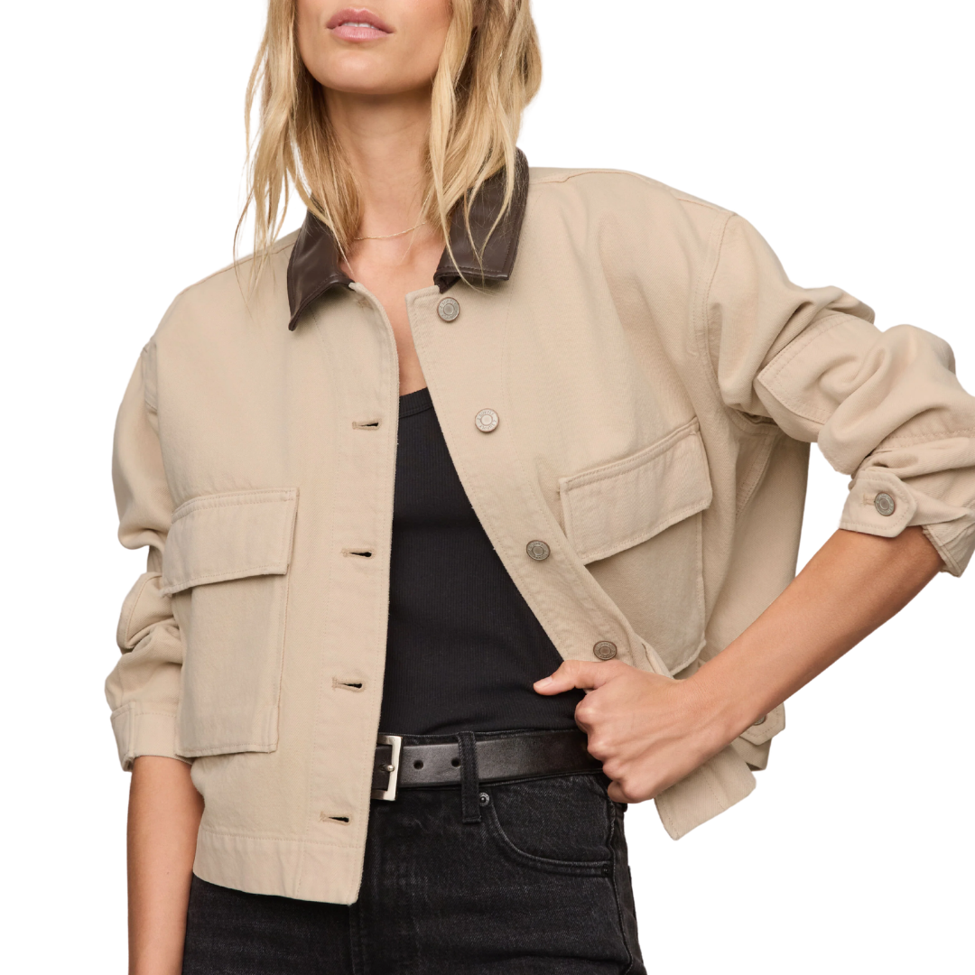 Rey Cropped Denim Chore Jacket in Soapstone