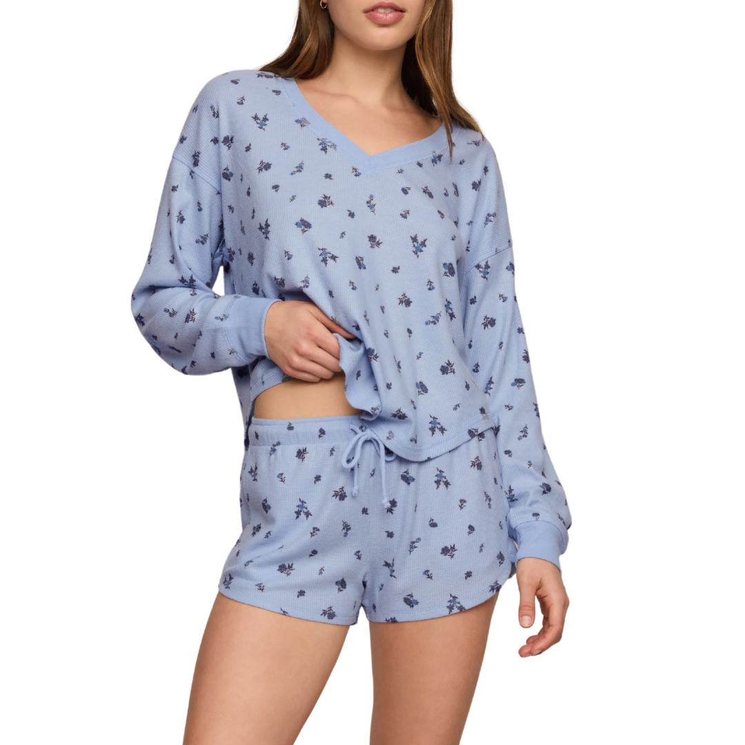 Floral Thermal Short in Crystal Blue