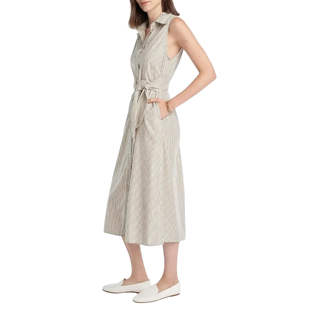 Good Behavior Midi Dress in Soft Taupe Stripe