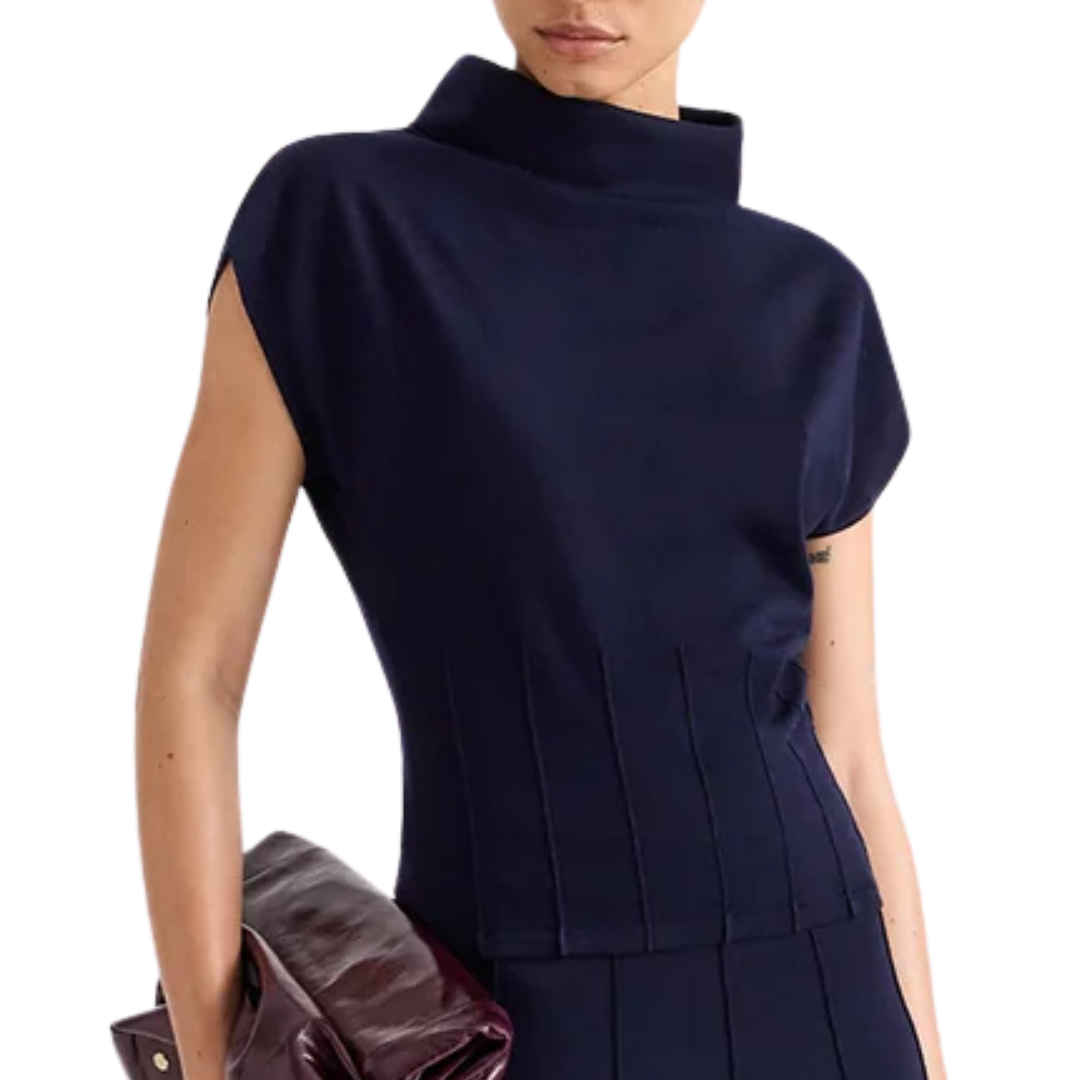 Funnel Neck Sleeveless Top in Blue Nights