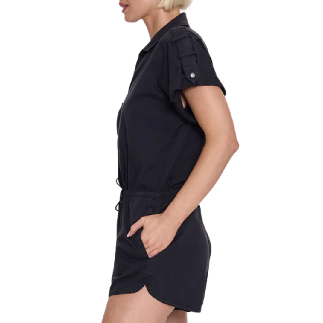 Meg Zip Front Romper in Fade To Black
