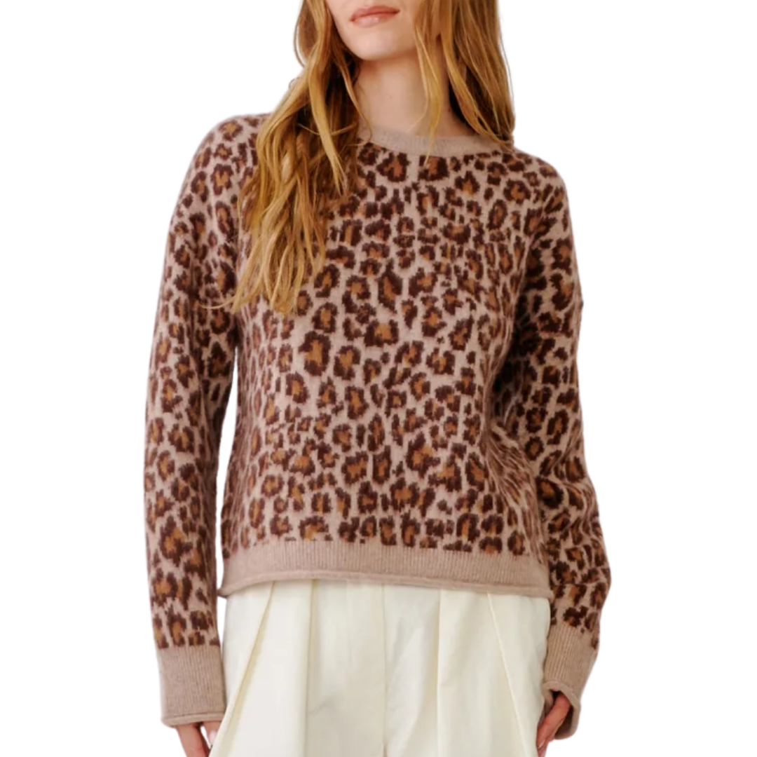 Mari Slouchy Leopard Crewneck in Dune/Cinnabar