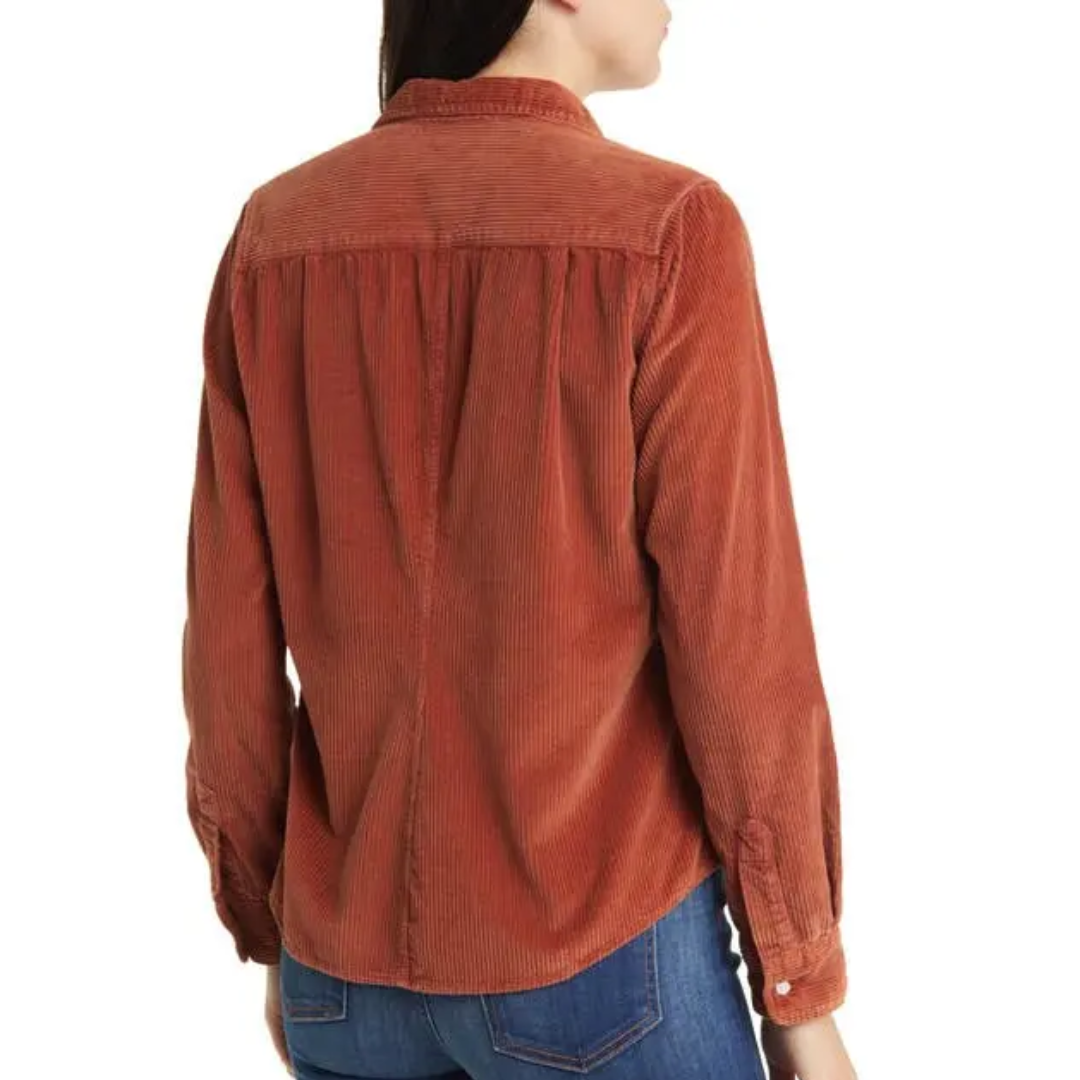Barry Tailored Button-Up Shirt in Rust Corduroy