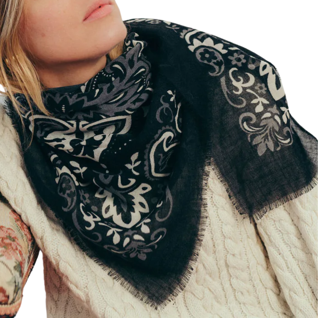 Secret Garden Bandana Scarf in Noir