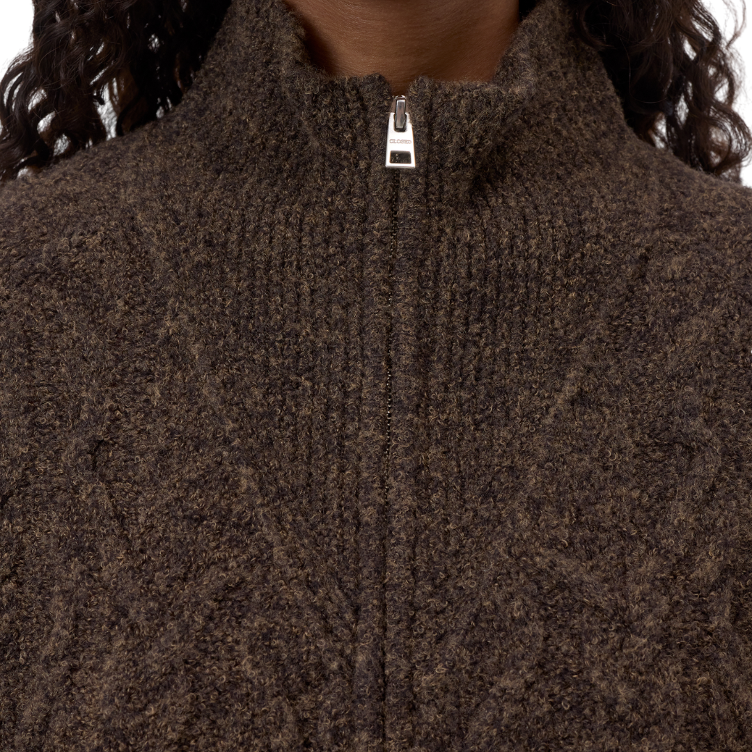 Cable Knit Cardigan in Mahogany Brown