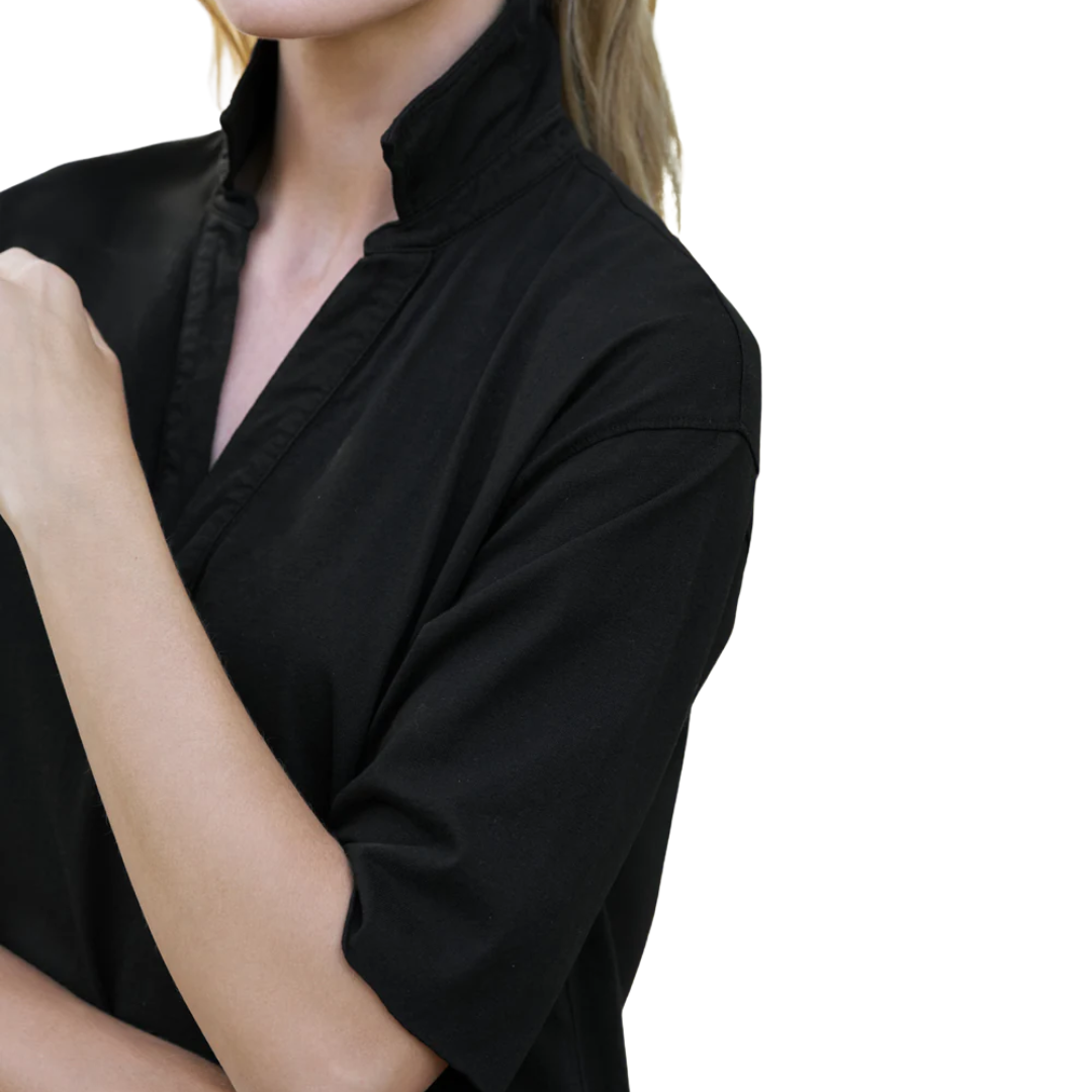 Mini Emma Popover Henley Dress in Black