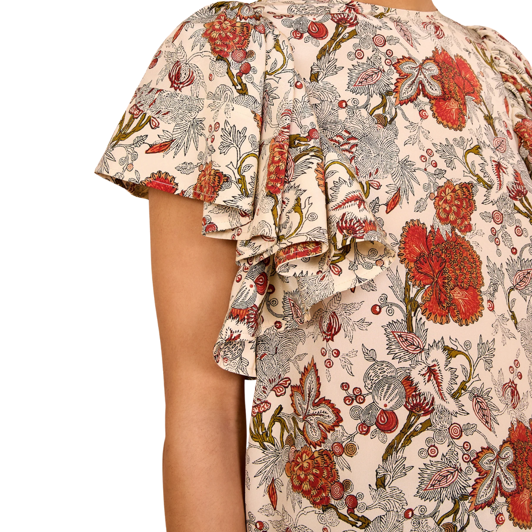 Lena Silk Flutter Sleeve Blouse in Wintergarden