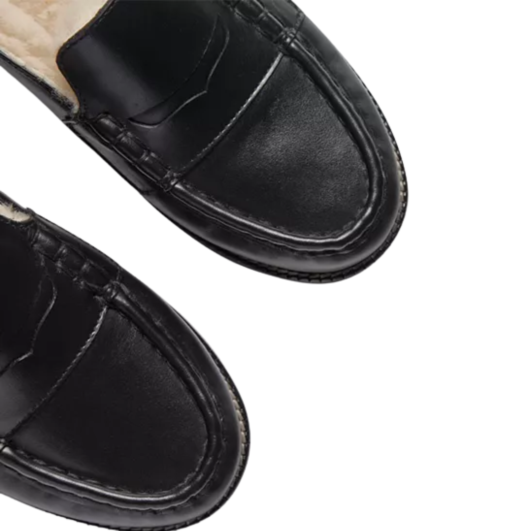 Temi Shearling Penny Loafer Mule in Black