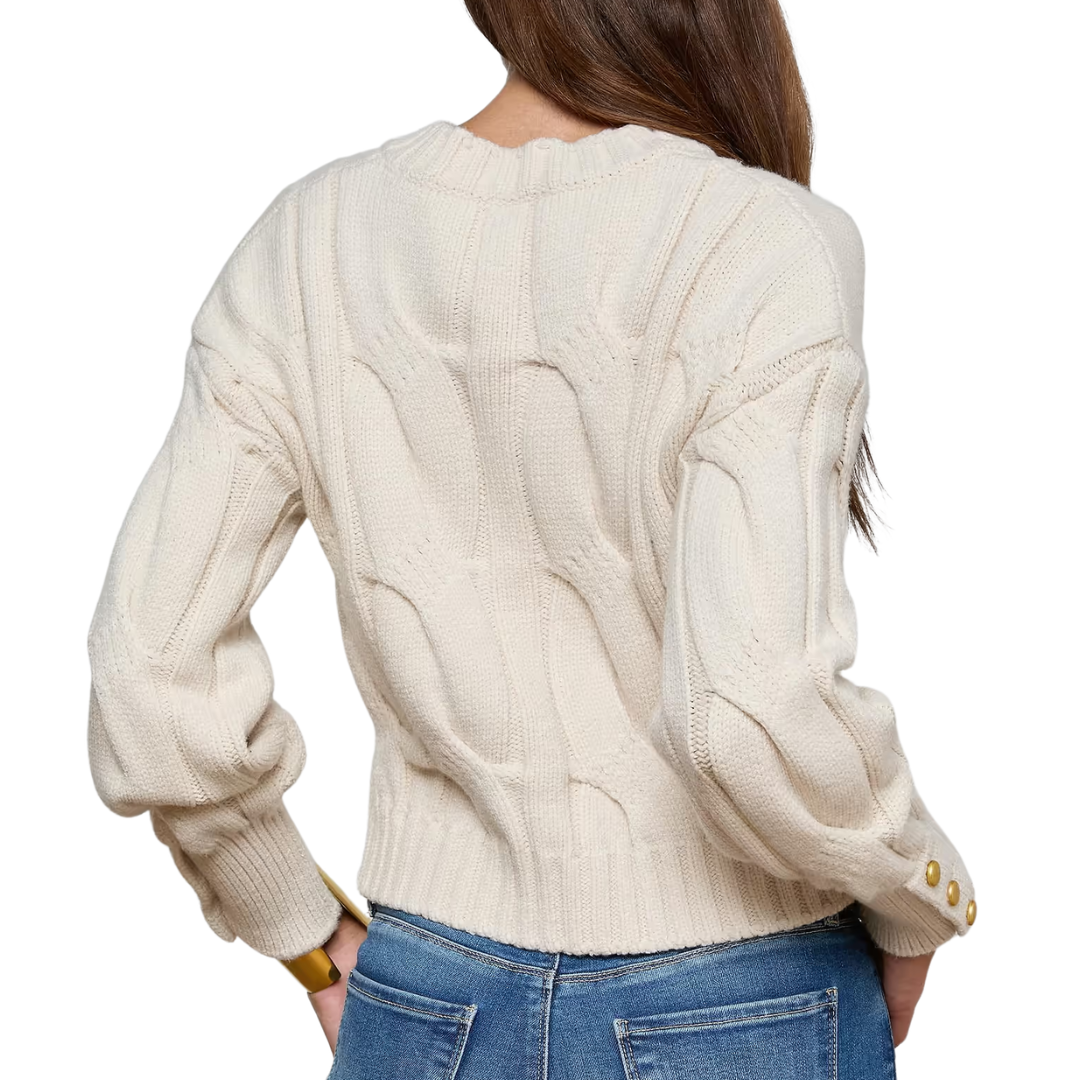 Storm Cable-Knit Sweater in Ivory/Gold