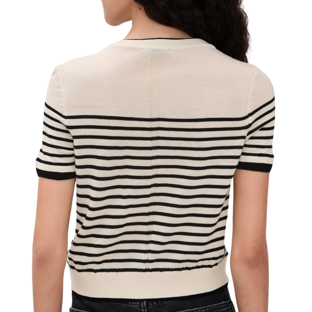 Anne Short Sleeve Stripe Cardigan in Ivory