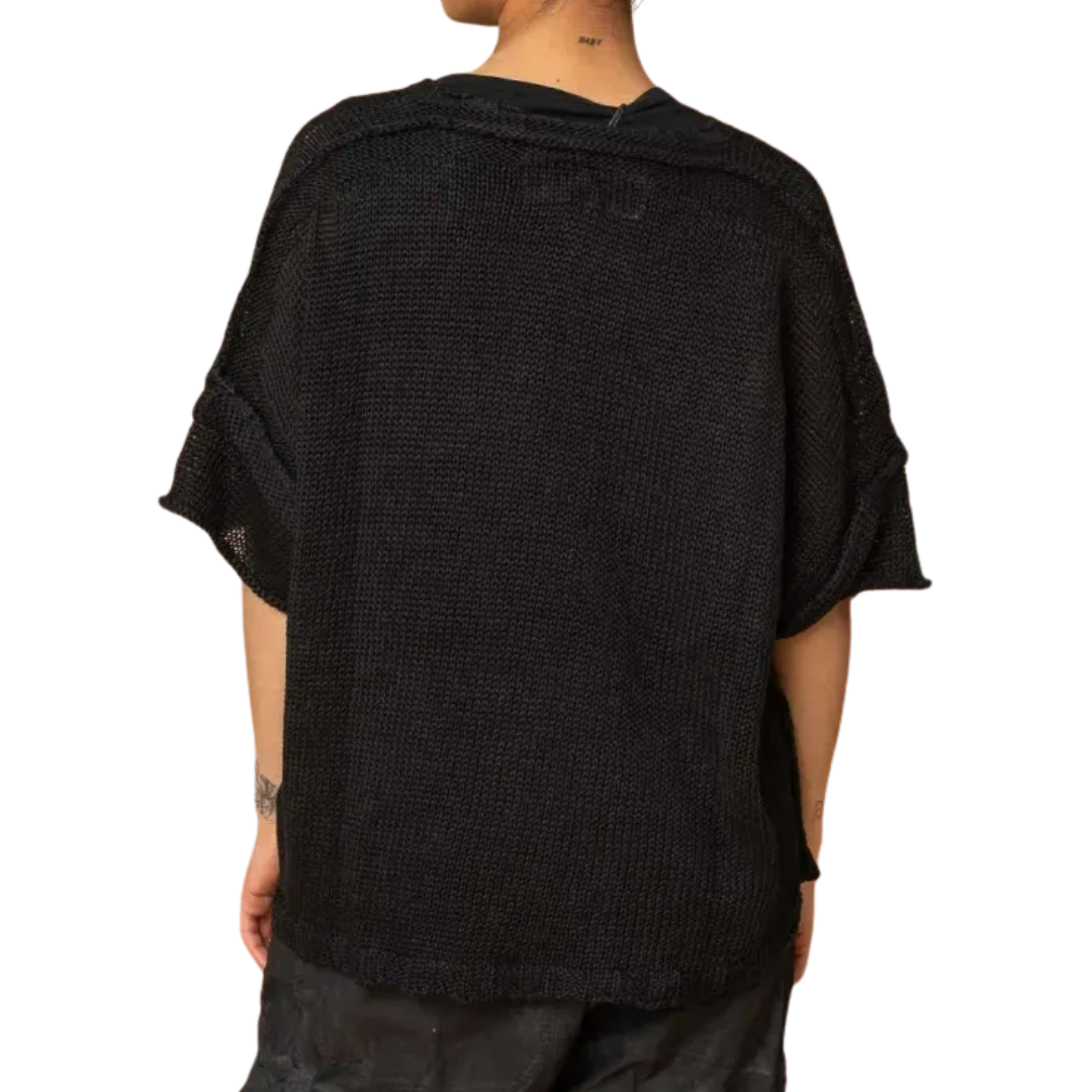 Short Sleeve Knit Pullover in Black