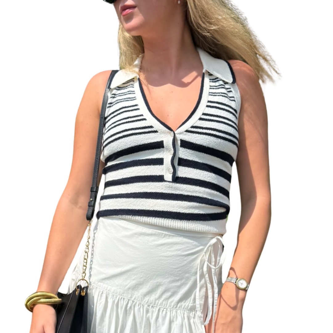 Meera Knit Tank in White/Navy